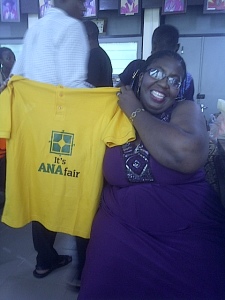 ANA Financial Secretary, Chineyere Obi-Obasi, posing with the official convention tee shirt.
